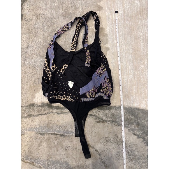 Free People Intimately Floral Bandana Print Bodysuit Black Purple XS OB1105151 - Picture 8 of 13
